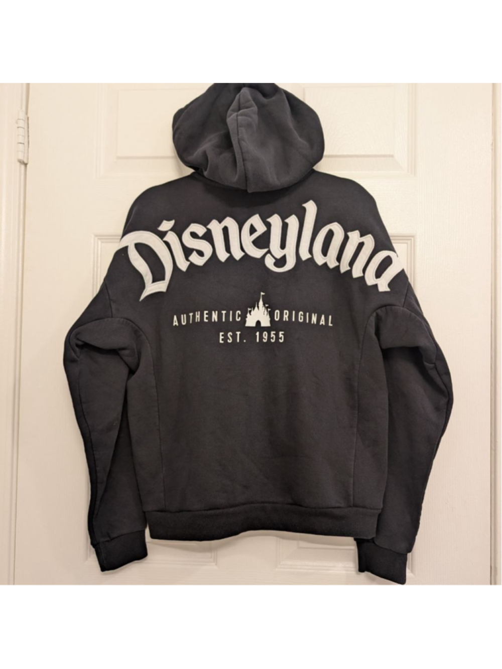 Disney Black Disneyland Authentic Original Logo Full-Zip Hoodie S Oversized Boxy - Picture 2 of 7
